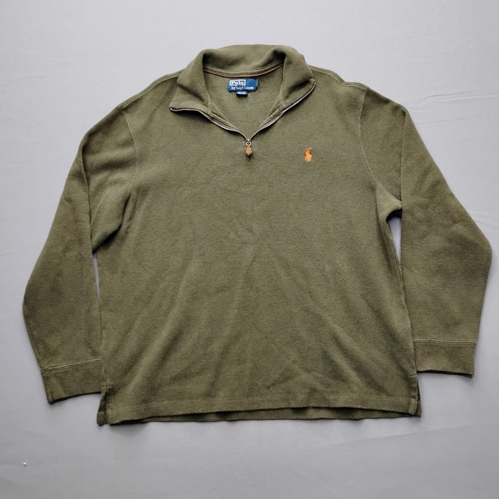 Polo Ralph Lauren Mens XL Olive Green 1/4 Zip Cotton Pullover Sweater Pony
